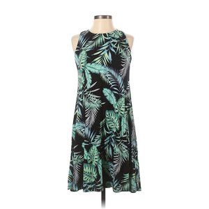 C&C California Black Monstera leaf and palm print swing dress